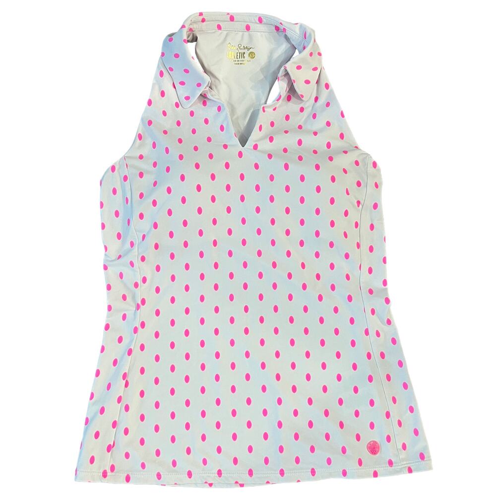 Lilly Pulitzer Luxletic Lakelyn Bra Polo Tank Top Prosecco Dot White Pink XS